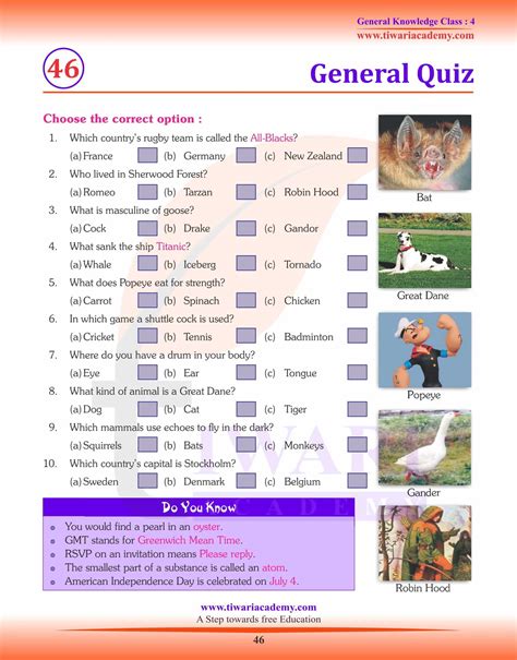 general knowledge questions for class 4 with answers
