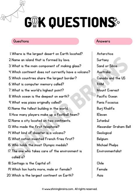 general knowledge questions for kids with answers