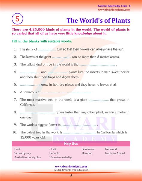 general knowledge topics for class 5