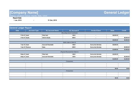 General Ledger Account Template Excel