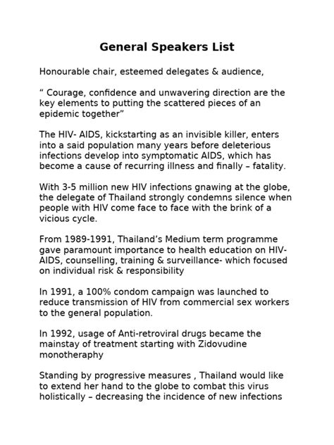 General Speakers List Speech Example