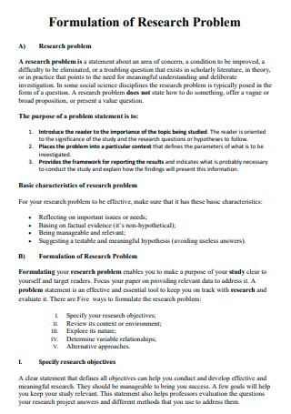 general statement of the problem sample in research