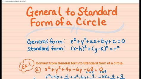 General To Standard Form Of A Circle Examples