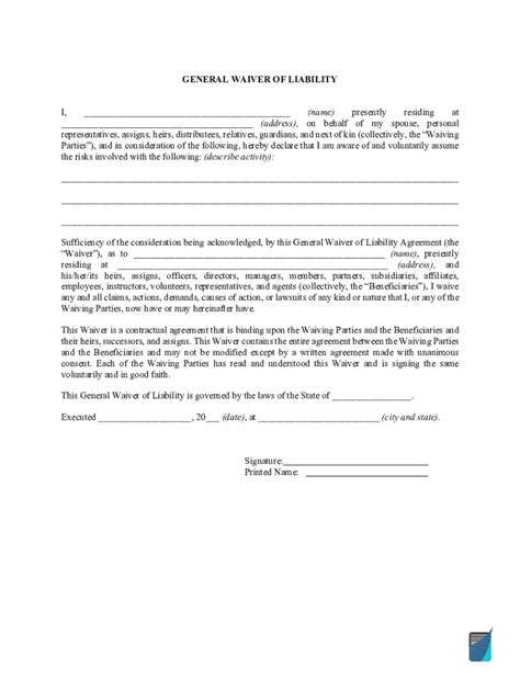 General Waiver Form Template