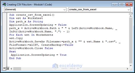 generate csv from excel macro