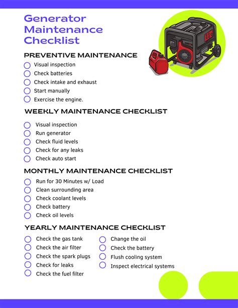 Generator Maintenance Checklist Pdf