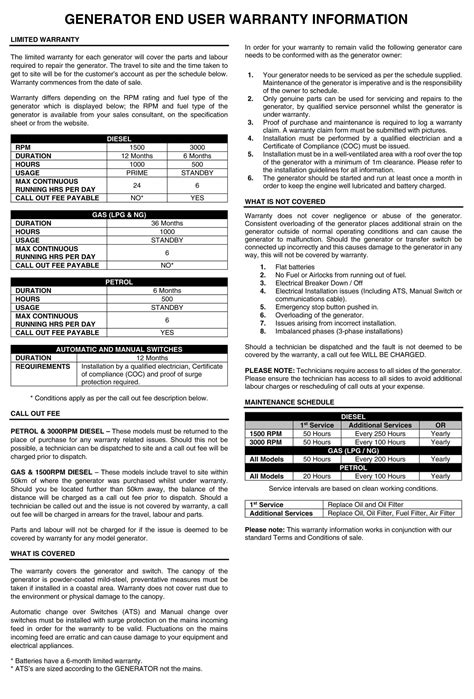 generator warranty