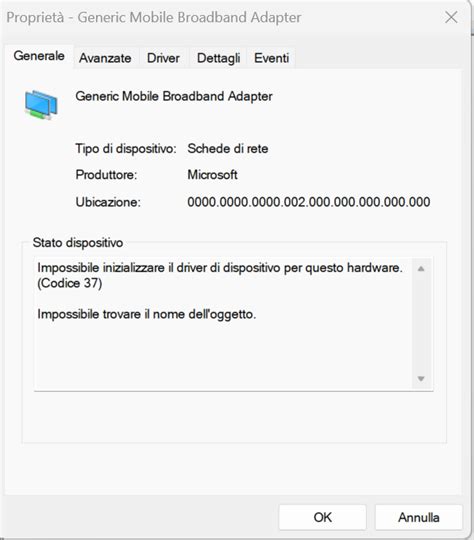 Generic Mobile Broadband Adapter Error