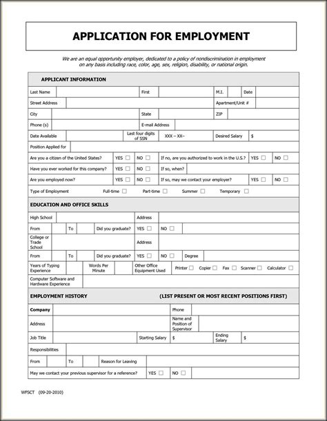 generic printable application for employment form