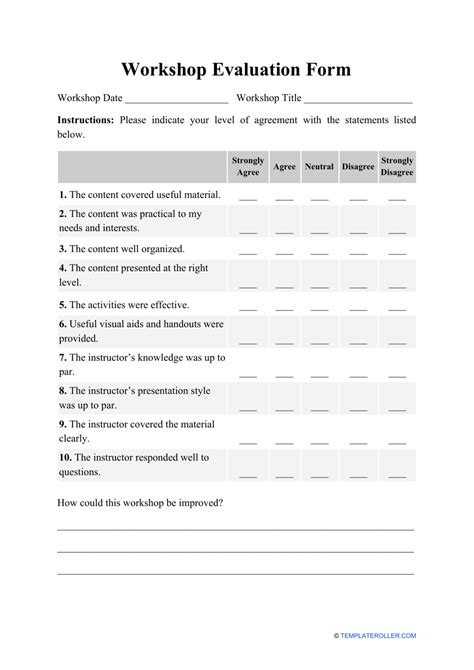 generic workshop evaluation form template