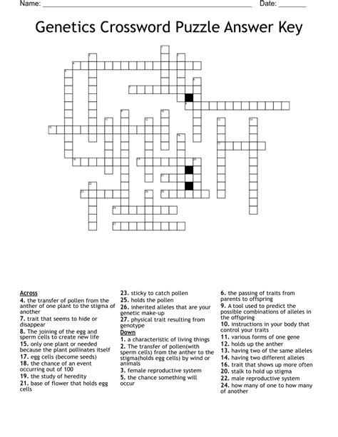 Cool Genetics Crossword Puzzle Answer Key Pdf Ideas