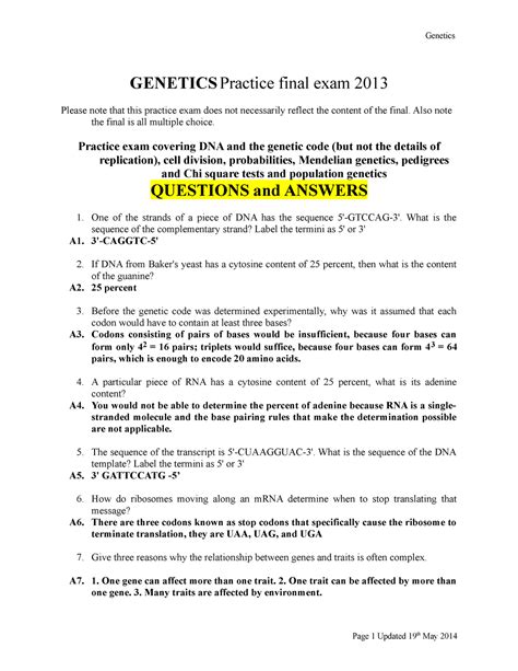 genetics exam questions and answers pdf