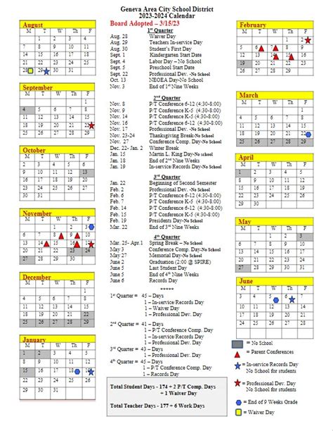 Geneva Area City Schools Calendar