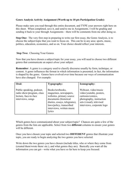 genre analysis assignment