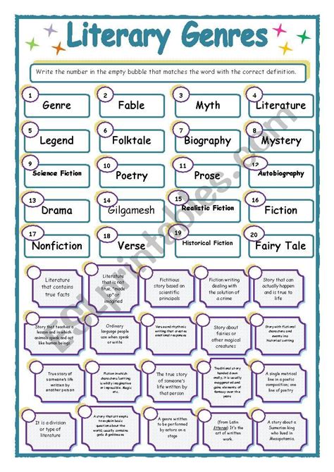 Genre Printable Worksheet