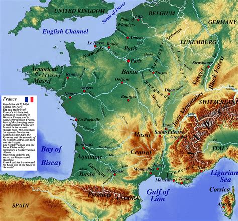 Physical Map of France Ezilon Maps