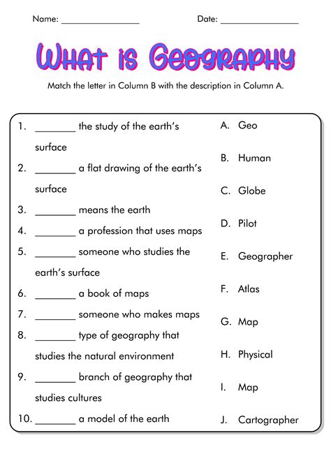 geography educational worksheet