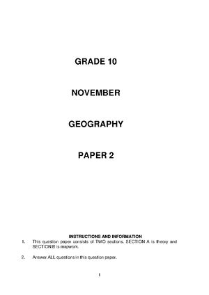 Geography Grade 12 Common Test March 2023