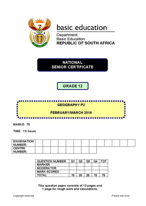 Geography Grade 12 Feb/March 2016 Question Paper