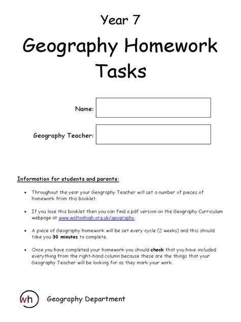 Geography Homework Ideas