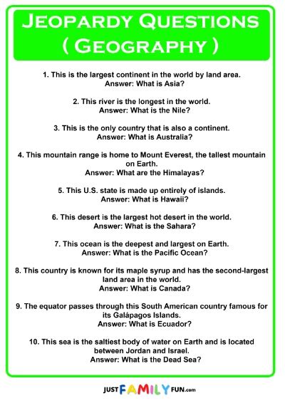 Geography Jeopardy Questions