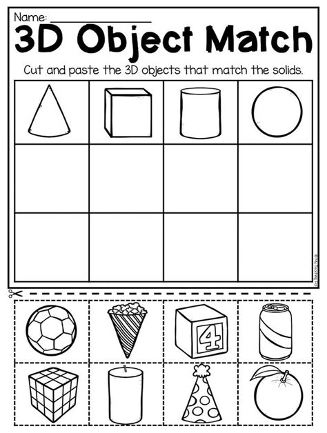 geometric 3 d shapes kindergarten worksheet