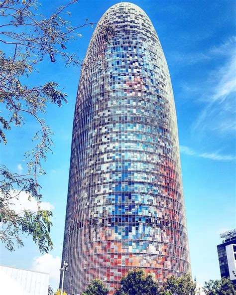 geometric modern buildings in barcelona spain