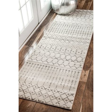geometric moroccan bead pattern grey white rug