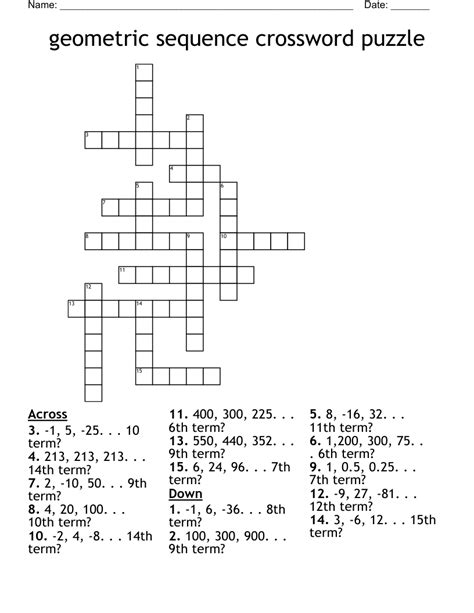 Geometric Sequence Crossword Puzzle