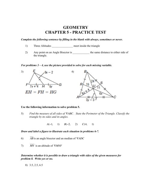 Geometry Chapter 5 Review Worksheet Escolagersonalvesgui