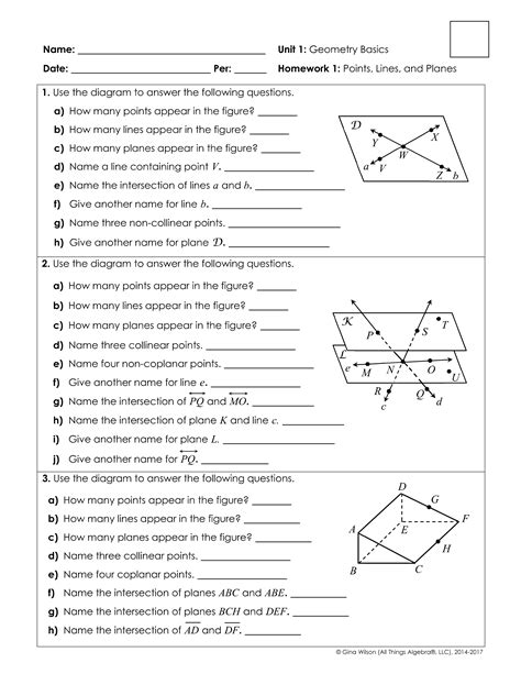 Geometry 1.1 Points Lines And Planes Answer Key