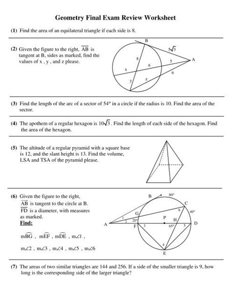 Geometry Exam Review Printable