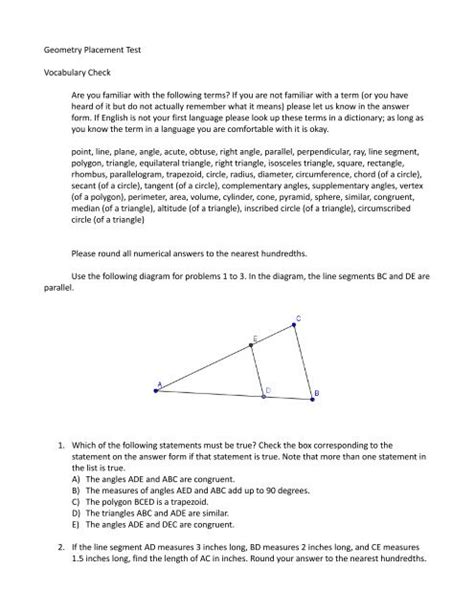 geometry placement exam