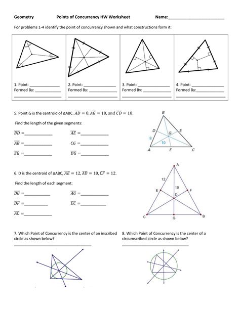 geometry points of concurrency worksheet