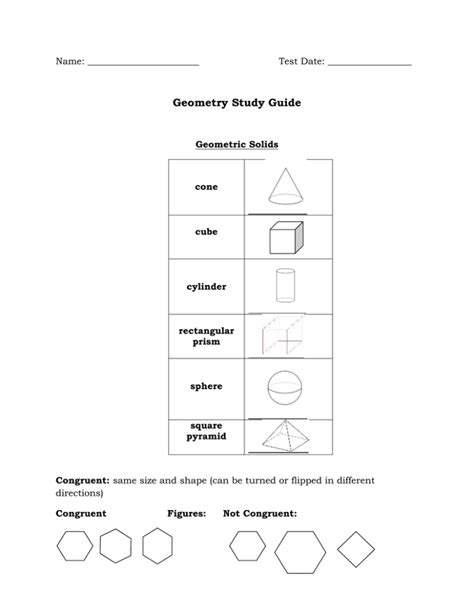 Geometry Study Guide Printable