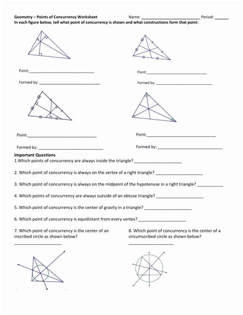 Geometry- Points Of Concurrency Worksheet