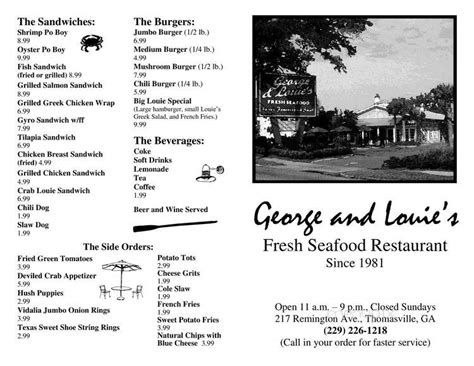 george and louie's thomasville ga menu