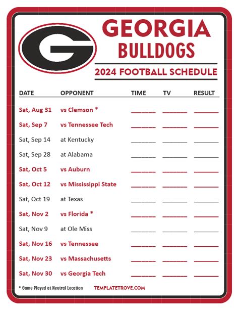 georgia 2024 football schedule opponents