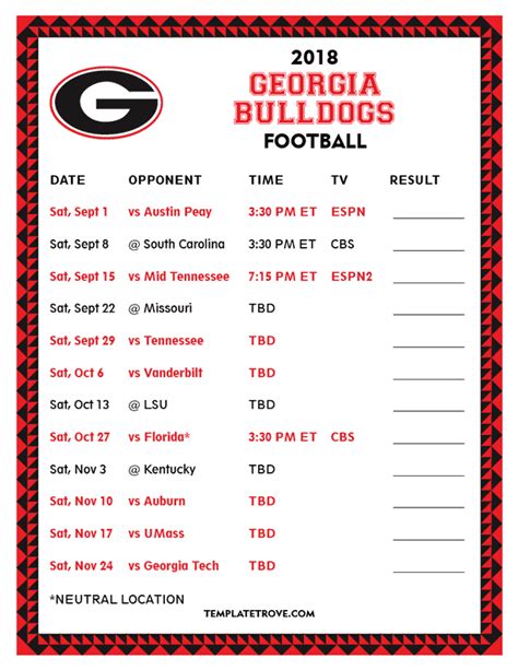 georgia bulldogs 2018 2019 football schedule