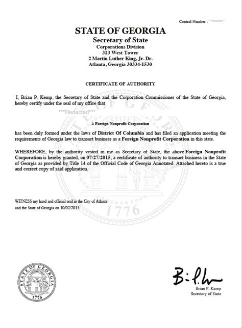 georgia certificate of authority form