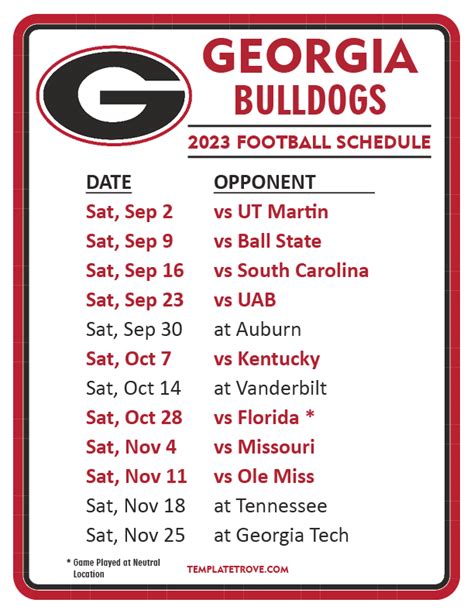 georgia football schedule 2023 opponents