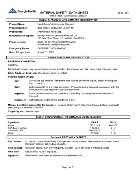 georgia pacific safety data sheets