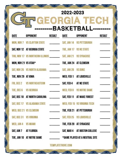 georgia tech college basketball schedule