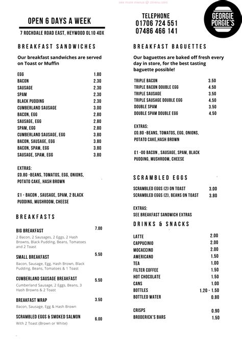 georgie porgie heywood menu