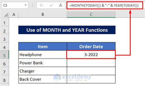 get current year in excel formula