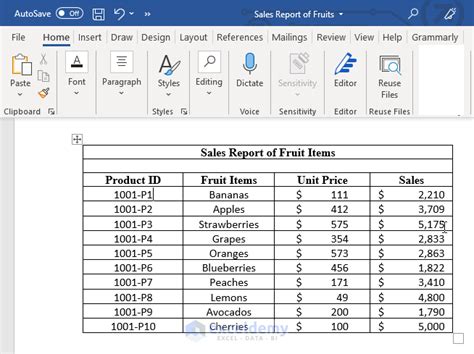 get data from word table to excel