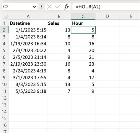 get hour from date time excel
