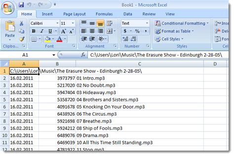 get list of files in directory excel
