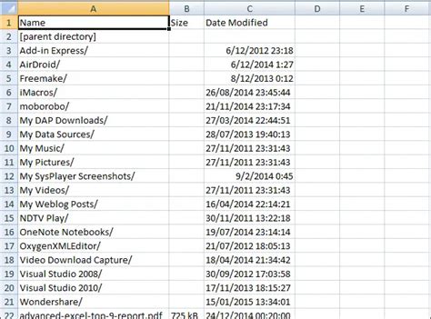get list of files in folder into excel