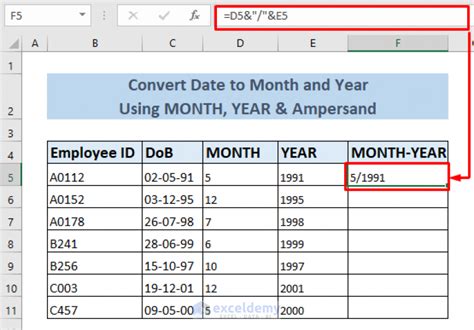 get month and year in excel from date